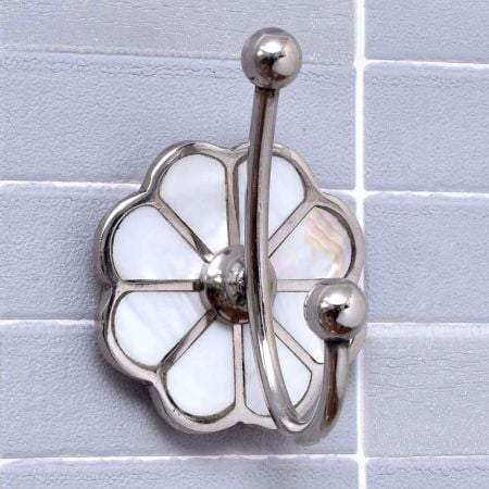 Double End Mother of Pearl Silver Brass Wall Hook